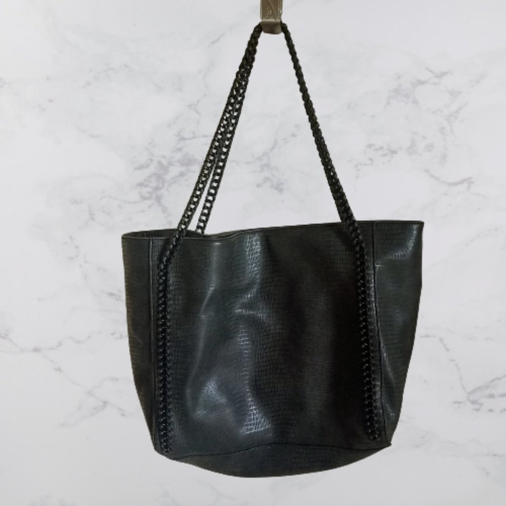 Chain Strap Detail Faux Leather Maxi Tote Bag